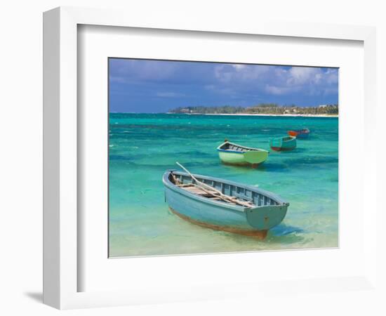 Small Fishing Boats in the Turquoise Sea, Mauritius, Indian Ocean, Africa-null-Framed Photographic Print