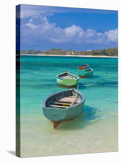 Small Fishing Boats in the Turquoise Sea, Mauritius, Indian Ocean, Africa-null-Stretched Canvas