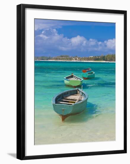 Small Fishing Boats in the Turquoise Sea, Mauritius, Indian Ocean, Africa-null-Framed Premium Photographic Print