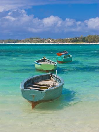 Small Fishing Boats in the Turquoise Sea, Mauritius, Indian Ocean, Africa