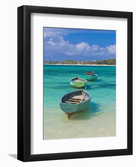 Small Fishing Boats in the Turquoise Sea, Mauritius, Indian Ocean, Africa-null-Framed Photographic Print