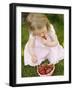 Small Girl Eating Strawberries on Grass-null-Framed Photographic Print