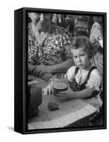 Small Girl Enjoying a Stein of Weak Beer-Dmitri Kessel-Framed Stretched Canvas