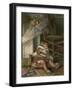Small Girl Sleeping by the Fire with Her Dolly Dreams of the Joys of Christmas Day-Lizzie-Framed Photographic Print