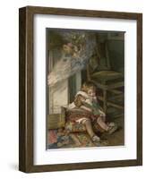 Small Girl Sleeping by the Fire with Her Dolly Dreams of the Joys of Christmas Day-Lizzie-Framed Photographic Print