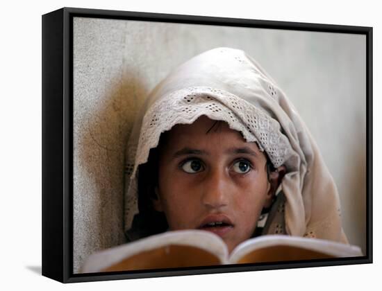 Small Girl Takes Lessons at the Nangalam High School in Nangalam, Eastern Afghanistan-null-Framed Stretched Canvas