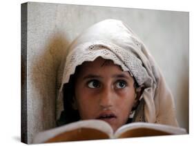 Small Girl Takes Lessons at the Nangalam High School in Nangalam, Eastern Afghanistan-null-Stretched Canvas