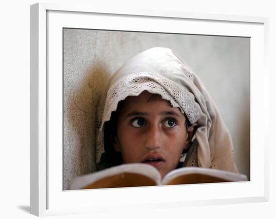 Small Girl Takes Lessons at the Nangalam High School in Nangalam, Eastern Afghanistan-null-Framed Photographic Print