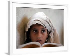 Small Girl Takes Lessons at the Nangalam High School in Nangalam, Eastern Afghanistan-null-Framed Photographic Print