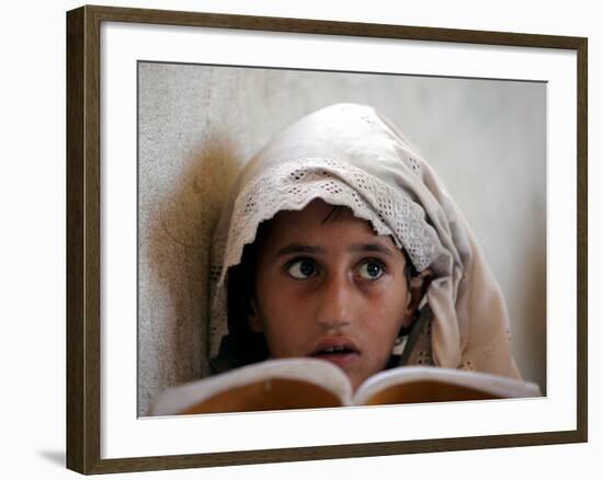 Small Girl Takes Lessons at the Nangalam High School in Nangalam, Eastern Afghanistan-null-Framed Photographic Print