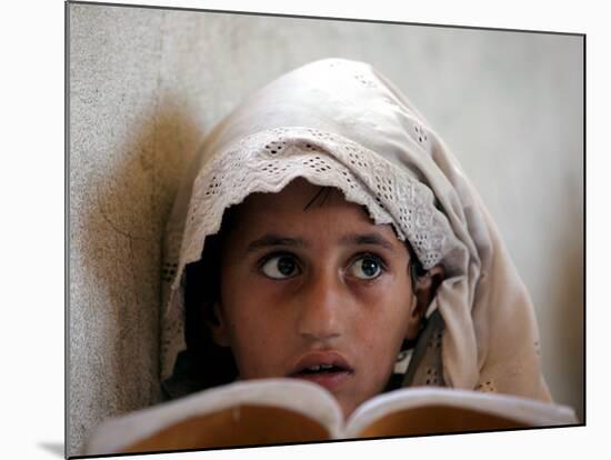 Small Girl Takes Lessons at the Nangalam High School in Nangalam, Eastern Afghanistan-null-Mounted Photographic Print