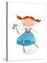 Small Girl with Bouquet of Flowers Wearing Blue Dress. Jolly Child with a Bunch of Flowers. Organic-Popmarleo-Stretched Canvas