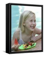 Small Girl with Fresh Fruit at the Pool-Louise Hammond-Framed Stretched Canvas