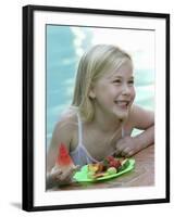 Small Girl with Fresh Fruit at the Pool-Louise Hammond-Framed Premium Photographic Print