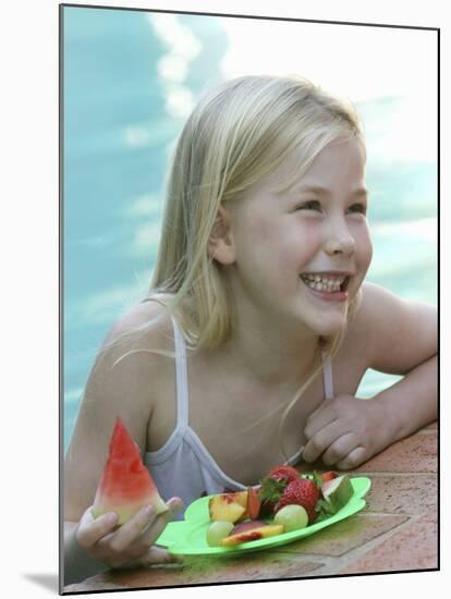 Small Girl with Fresh Fruit at the Pool-Louise Hammond-Mounted Photographic Print