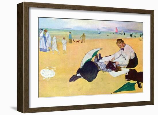 Small Girls on the Beach-Edgar Degas-Framed Art Print