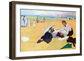 Small Girls on the Beach-Edgar Degas-Framed Art Print