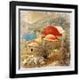 Small Greek Monastery -Artistic Retro Styled Picture-Maugli-l-Framed Art Print