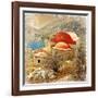 Small Greek Monastery -Artistic Retro Styled Picture-Maugli-l-Framed Art Print