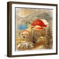 Small Greek Monastery -Artistic Retro Styled Picture-Maugli-l-Framed Art Print