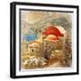 Small Greek Monastery -Artistic Retro Styled Picture-Maugli-l-Framed Art Print