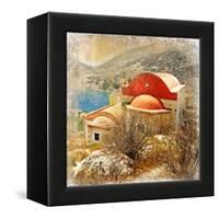 Small Greek Monastery -Artistic Retro Styled Picture-Maugli-l-Framed Stretched Canvas