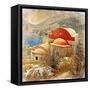 Small Greek Monastery -Artistic Retro Styled Picture-Maugli-l-Framed Stretched Canvas