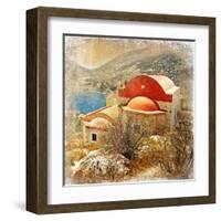 Small Greek Monastery -Artistic Retro Styled Picture-Maugli-l-Framed Art Print