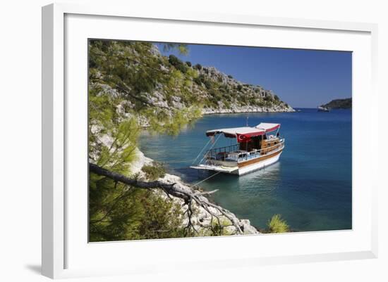 Small Gulet Boat in Craggy Cove-Stuart Black-Framed Photographic Print