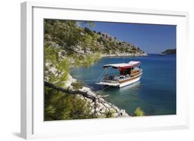 Small Gulet Boat in Craggy Cove-Stuart Black-Framed Photographic Print