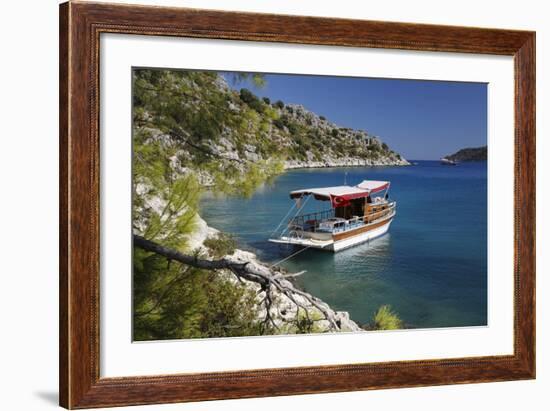 Small Gulet Boat in Craggy Cove-Stuart Black-Framed Photographic Print