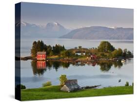 Small Island in Hardangerfjorden Nr Bergen, Western Fjords, Norway-Peter Adams-Stretched Canvas