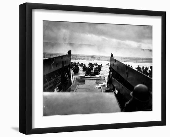 Small Landing Craft with American Soldiers Wading Ashore under Heavy German Fire-Robert F^ Sargent-Framed Photographic Print