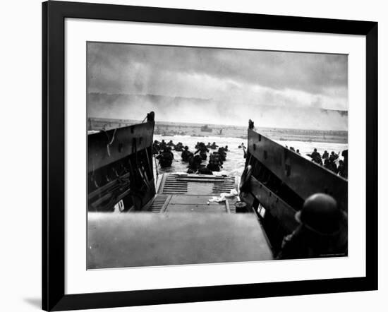 Small Landing Craft with American Soldiers Wading Ashore under Heavy German Fire-Robert F^ Sargent-Framed Photographic Print