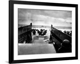 Small Landing Craft with American Soldiers Wading Ashore under Heavy German Fire-Robert F^ Sargent-Framed Photographic Print