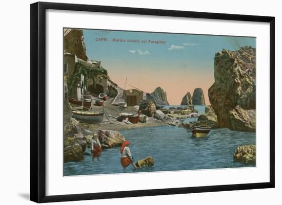 Small Marina and the Faraglioni, Capri. Postcard Sent in 1913-Italian Photographer-Framed Giclee Print