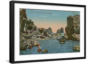 Small Marina and the Faraglioni, Capri. Postcard Sent in 1913-Italian Photographer-Framed Giclee Print