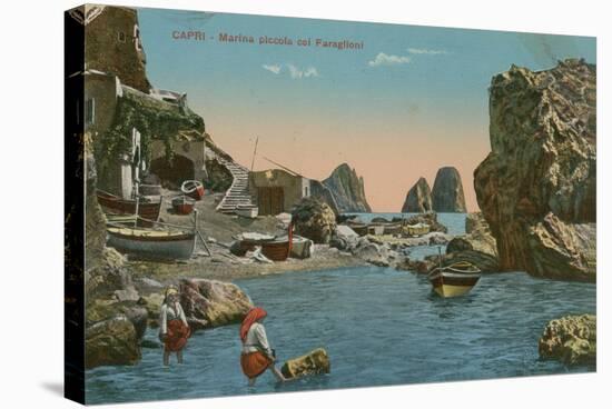 Small Marina and the Faraglioni, Capri. Postcard Sent in 1913-Italian Photographer-Stretched Canvas