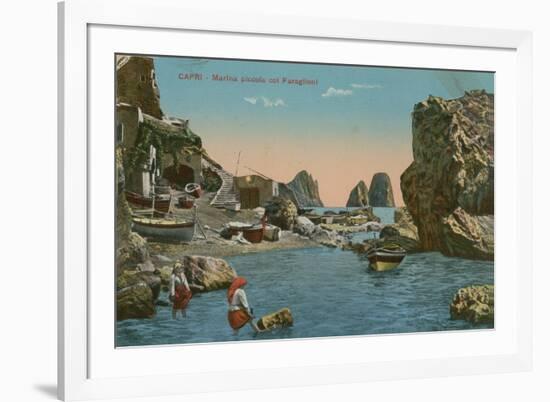 Small Marina and the Faraglioni, Capri. Postcard Sent in 1913-Italian Photographer-Framed Giclee Print