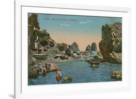 Small Marina and the Faraglioni, Capri. Postcard Sent in 1913-Italian Photographer-Framed Giclee Print