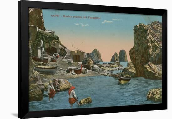 Small Marina and the Faraglioni, Capri. Postcard Sent in 1913-Italian Photographer-Framed Giclee Print