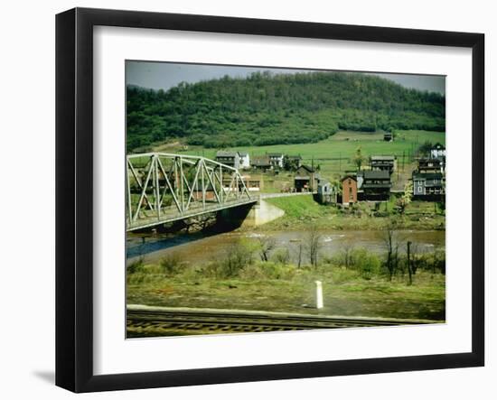 Small Motor Traffic Bridge over Stream Next to a Little Town-Walker Evans-Framed Photographic Print