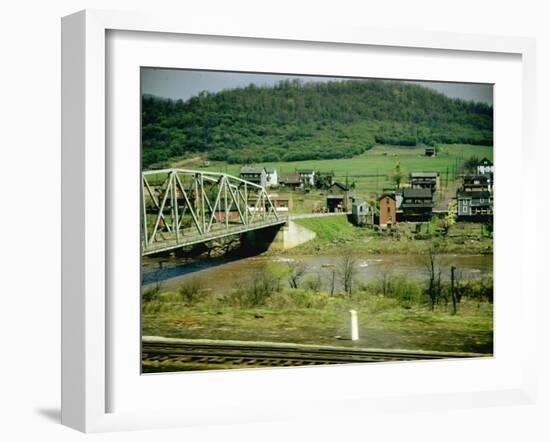 Small Motor Traffic Bridge over Stream Next to a Little Town-Walker Evans-Framed Photographic Print