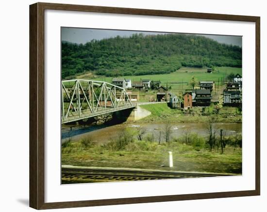 Small Motor Traffic Bridge over Stream Next to a Little Town-Walker Evans-Framed Photographic Print