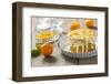 Small Orange Cake with White Icing on Wooden Table-Jana Ihle-Framed Photographic Print