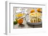 Small Orange Cake with White Icing on Wooden Table-Jana Ihle-Framed Photographic Print