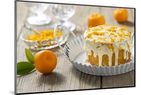 Small Orange Cake with White Icing on Wooden Table-Jana Ihle-Mounted Photographic Print