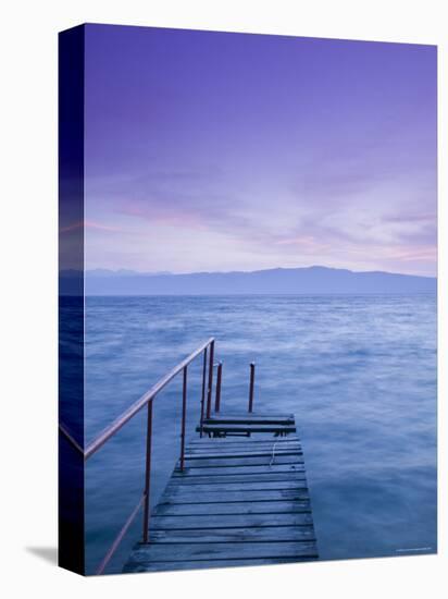 Small Pier at Dusk, Lake Ohrid, Ohrid, Macedonia-Walter Bibikow-Stretched Canvas