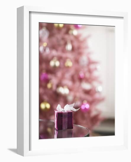 Small Pink Gift Box on Edge of Table-Ryan Mcvay-Framed Photographic Print