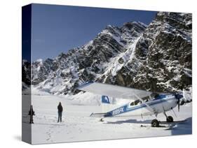 Small Plane Landed on Glacier in Denali National Park, Alaska, USA-James Gritz-Stretched Canvas